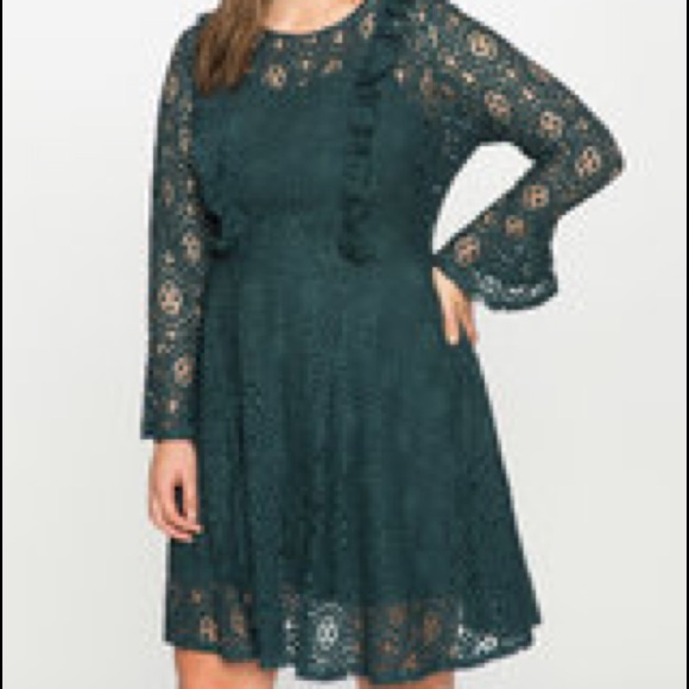 Eloquii deep teal lace dress with ruffle